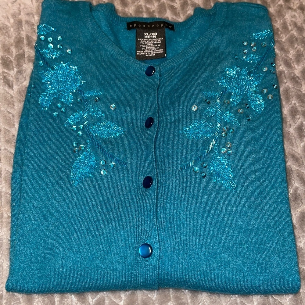 Apostrophe 3/4 Sleeve Button Down Cardigan. Mohair Blend. Size 16-18.
